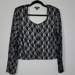 Metrostyle Y2K Lace Cropped Cardigan Size 10/M Black Witchy Whimsigoth 90s